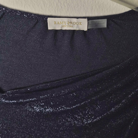 Ramy Brook Shimmering Navy Metallic Sparkly Draped Knit Top S - Picture 11 of 14